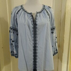 Chelsea & Violet Embroidery Peasant Blouse XS NWT